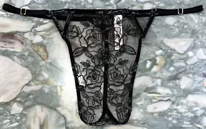 Victoria Secret Very Sexy Midnight Affair Faux Leather Open V-String - Black XXL - Picture 1 of 5
