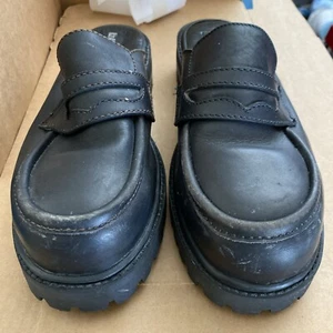 Robert Wayne Leather Slip Sandals Men US 9 Black Heavyweight Men’s Designer - Picture 1 of 10