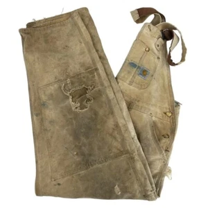 90s Carhartt R01 BRN Double Knee Dungarees / Bib Overalls Tan W40 L30 (R+TJ443) - Picture 1 of 7