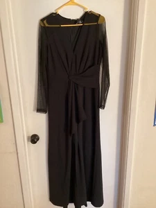 Women NWT "DKNY" blk,V-neck,sheer long sleeve long gown. Size 8 Reg. $229.00 - Picture 1 of 2