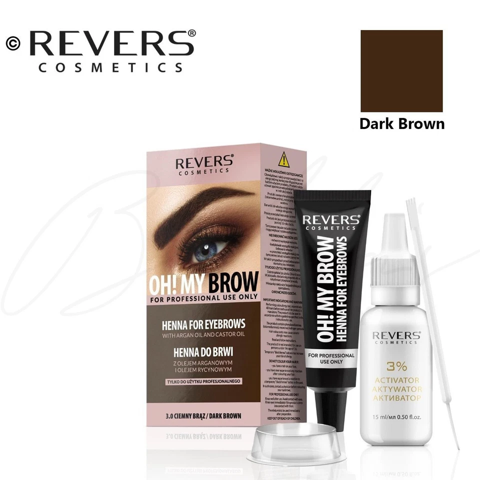Henna Eyebrow Eyelash Tint Lasting Brow Dye Paint Cream Full Kit Set- DARK BROWN - Image 1 of 1