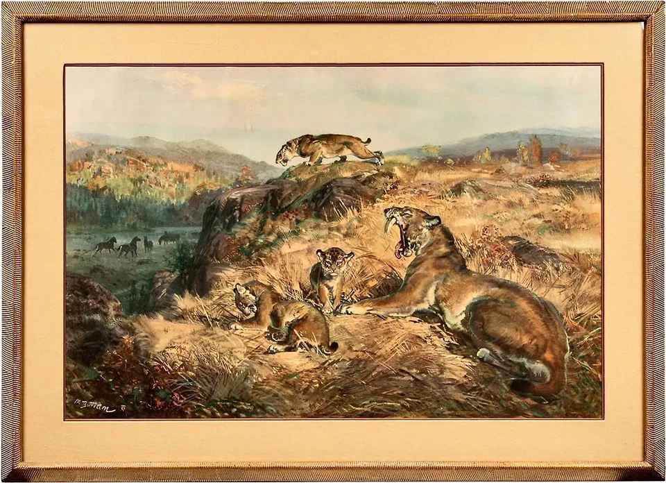 PINTURA AL ÓLEO ORIGINAL NATIVA AMERICANA CHARLES WINFIELD MILLER "OSO CORRIENDO"   Foto 1 de 4