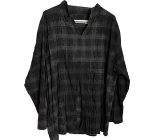 Blusa túnica Cynthia Ashby Lagenlook para mujer 1X/2X negra gris a cuadros frente dividido - Imagen 1 de 8