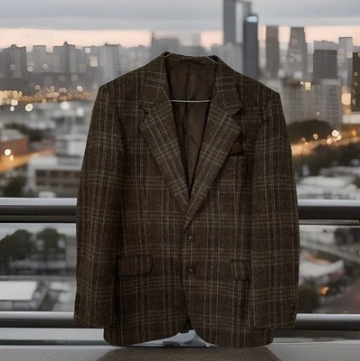 CHAQUETA TWEED JAEGER VINTAGE CLÁSICA A MEDIDA MARRÓN CUADROS UK 38 UE 48 Foto 1 de 4