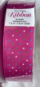 Hot Pink Polka Dot Ribbon Kirkland Wire Edged 1.5" Wide 150 Ft No Seams - Picture 1 of 4