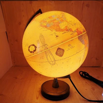 Cram's Antiguo Mundo Globo Iluminado 12" Globo Iluminado Base Madera Funcionando  Foto 1 de 4