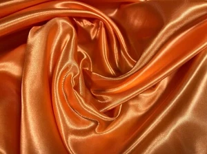 Silky Satin Woven Dress Fabric, Per Metre - Plain - orange - Picture 1 of 3
