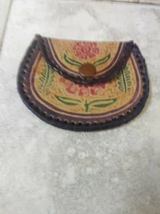 India Leather Tooled Coin Purse 3 1/2 x 2 1/2" - Picture 1 of 2