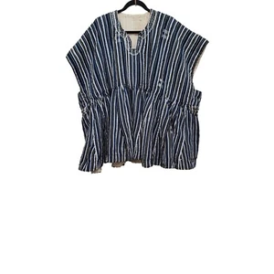 Vintage Handwoven African Dashiki Top - Blue & White Stripes - Traditional Loose - Picture 1 of 11