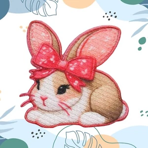 Parche de conejo ropa con apliques para planchar, cola de algodón para bebé, lazo rosa, Pascua - Imagen 1 de 12