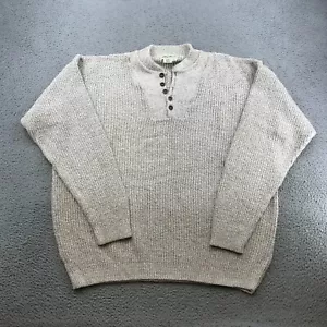 Vintage Eddie Bauer Sweater Adult XL Tall Beige Henley Heavyweight Knit 60732 - Picture 1 of 8
