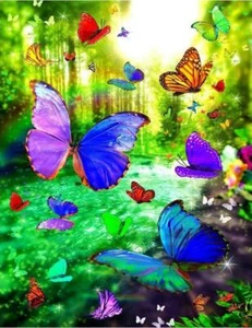 Dancing Butterflies Diamond Painting 5D Full Round Drill DIY Picture Kit - Picture 1 of 7