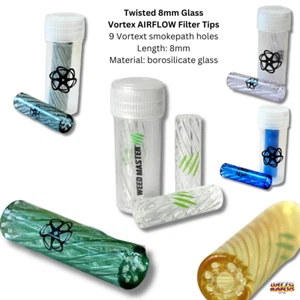 Vortex Twisted Slim Glass Filter Tips Mouthpiece 7 or 8mm 9 Holes Cooling Filter - Picture 1 of 13