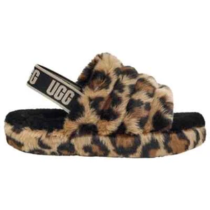 UGG Kids Fluff Yeah Slide Spotty Black/Leopard Comford Sandal - Picture 1 of 5