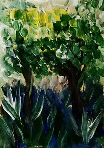 ACEO Original Abstract Art "Forest" Outsider-Fine Art Acrylic paint ATC Card - Picture 1 of 2
