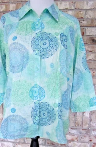 KIM ROGERS SZ XL EVERYDAY 3/4 SLEEVE100% LIGHT WEIGHT COTTON BLOUSE SHIRT TOP - Picture 1 of 7