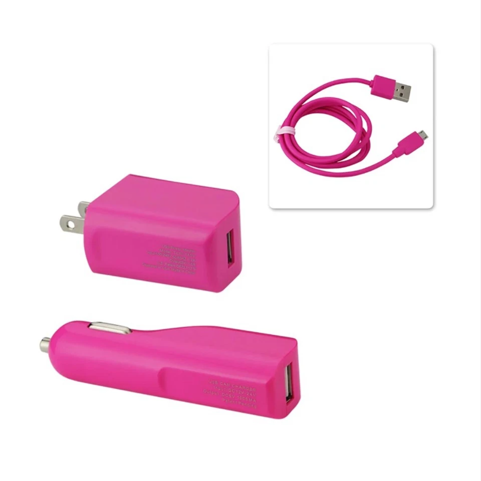 Adaptador de pared cargador de coche con cable micro USB 1A para teléfono celular Android rosa intenso Foto 1 de 1