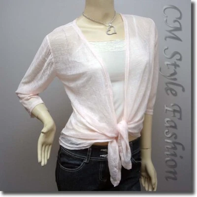 Cárdigan corto de mujer con corbata frontal transparente bolero encogido de hombros rosa M Foto 1 de 4