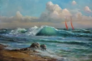 Original oil painting with certificate. Stormy Sea. artist Vladislav Shurganov - Picture 1 of 5