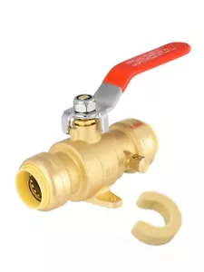 Válvula de bola de oreja de caída de puerto completo EFIELD 3/4" push-fit con drenaje, clip, sin plomo - Imagen 1 de 6
