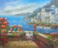 20x24 Table with Chairs on Terrace With view of Beautiful Sea, Greece Oil