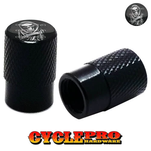 2 Tapa de válvula de neumático moleteado Billet negro motocicleta - GRIM REAPER SKULL - 049 Foto 1 de 1