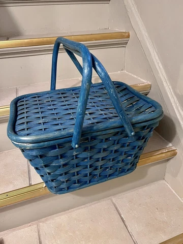Vintage Painted Wicker Basket With Lid and Handles-Lined Cover