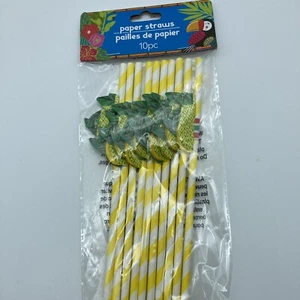 New Unopened Package Tropical Paper Luau Party Straws with Pineapple 10 pcs - Picture 1 of 5
