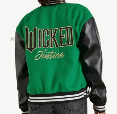 Wicked Justice Varsity Bomber Jacket Girl Size 5-18 Green Black Elphaba Coat NWT - Image 1 of 4
