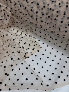 Velvet Black Polka-dot On Nude Mesh Prom Fabric Sold by The Yard Fashion Fabric - Picture 1 of 6