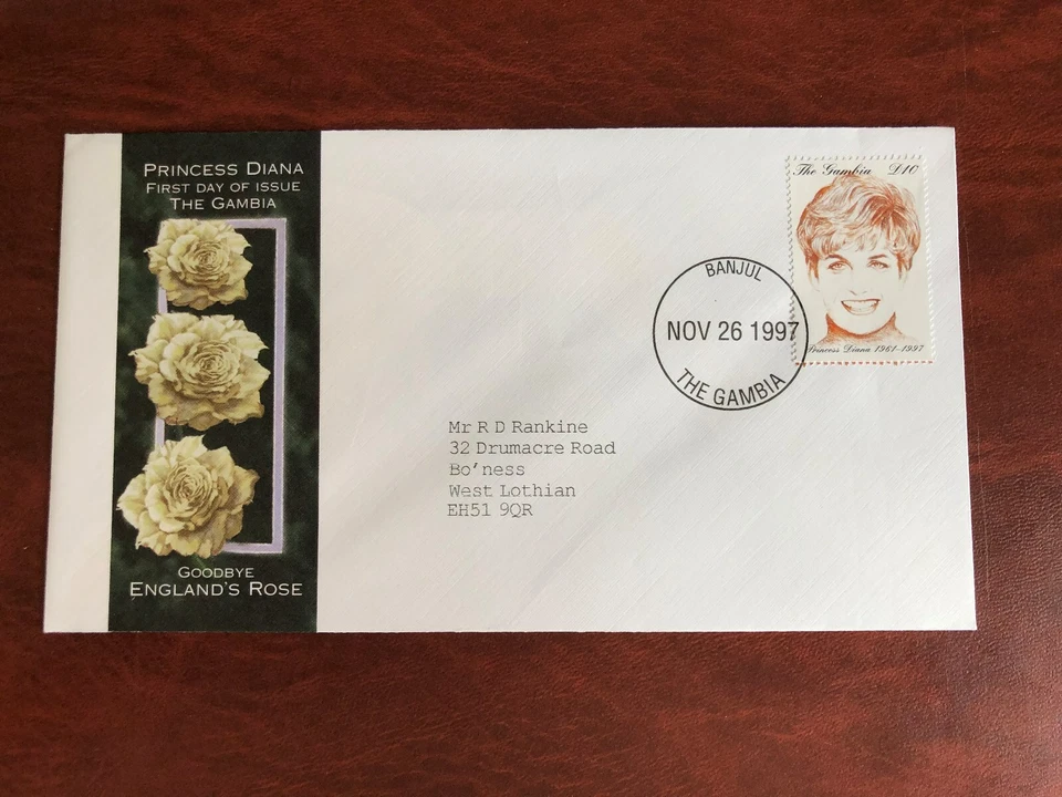 GAMBIA 1997 FDC PRINCESA DIANA MEMORIAM ROSA DE INGLATERRA 01 Foto 1 de 1