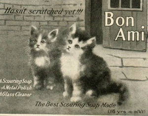 1880s Original BON AMI Kittens Cats Polish Soap Cleaner Laundry PAPER AD 3309 - Imagen 1 de 2