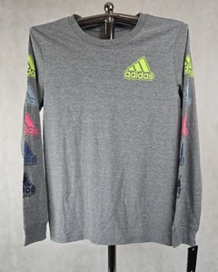 NEW Adidas Boy Shirt Size XL Long Sleeve Gray Logo T-Shirt Graphic Active Tee - Picture 1 of 4