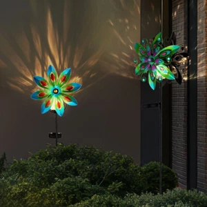 Windrad Solarlampe Außenleuchte Erdspieß Blume Gartendeko bunt Terrassenlampe 2x - Bild 1 von 10