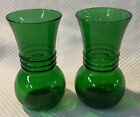 2 Vintage Anchor Hocking Glass Co Emerald Green Vases with 3 Rings 6 3/8" Tall.