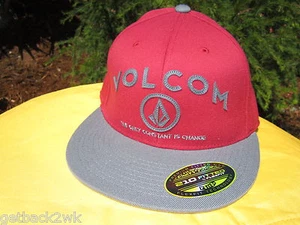 NEW VOLCOM BALL CAP HAT TRUCKER MENS S M 210 Fitted Flexfit Red Grey - Picture 1 of 3