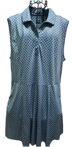 Pro Tour Cool Play Flounce Dress Women's XL Geometric Blue/Green Zipper Pockets - Picture 1 of 14