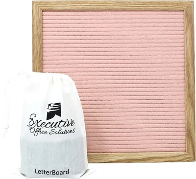 10"x10" Pink Felt Letter Board 290 Letters, Numbers, Symbols & Emojis Oak Frame - Image 1 of 4