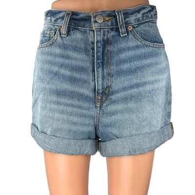 Urban Outfitters BDG Mom High Rise Women's Blue Cuffed Denim Jean Shorts Size 27 - Image 1 of 4