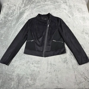 Elie Tahari Jacket Womens Large Black Faux Suede Crop Moto Blazer Biker Rock - Picture 1 of 11