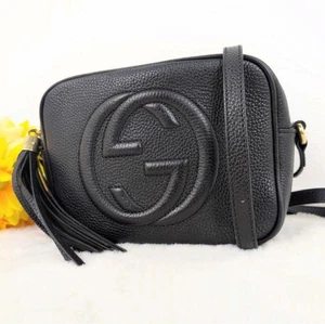 Bolso de Hombro GUCCI Soho Cámara Disco Cuero Borla Negra De Colección De Japón - Imagen 1 de 24