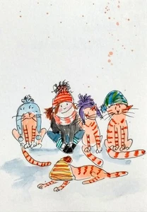 NEW! ACEO original handmade watercolor portrait little girl, baby ,cats infancy - Picture 1 of 5