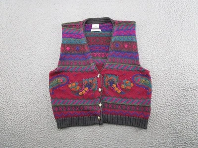 Chaleco Suéter Vintage Años 90 Jantzen Bordado a Mano Tejido Abotonado Abuela Leer Foto 1 de 4