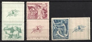 Checoslovaquia 1949, Mi 575 Zf-577 Zf, juego completo, CV $20 - Imagen 1 de 1