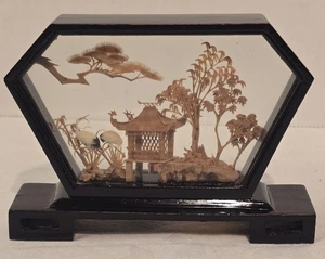 Vintage Chinese Cork Carving Diorama Scene Display Case Artisan Carved Asian - Picture 1 of 4