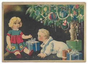 Portugal 1943 illustrated Christmas stationery postcard Baby Gifts Doll Tree - Picture 1 of 2
