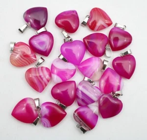 Wholesale 30pcs Rose Red Stripe Agate Heart Shape Charms Pendants Jewelry 20mm - Picture 1 of 3