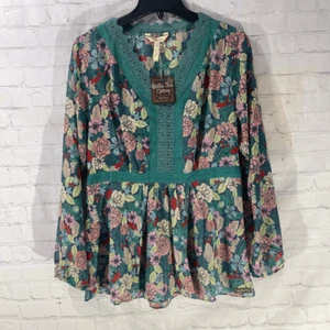 New Matilda Jane Kookaburra Top Floral Lace Embroidered Peasant Peplum Top Large - Picture 1 of 6