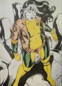 💥ORIGINAL SEXY ROGUE X-MEN💥 Comic Ink Colored Art Drawing Marvel DC Spiderman - Picture 1 of 3