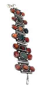 Vintage Armband silberfarben mehrfarbig Edelstein Boho Ethno 60er Jahre Hakenverschluss - Bild 1 von 2